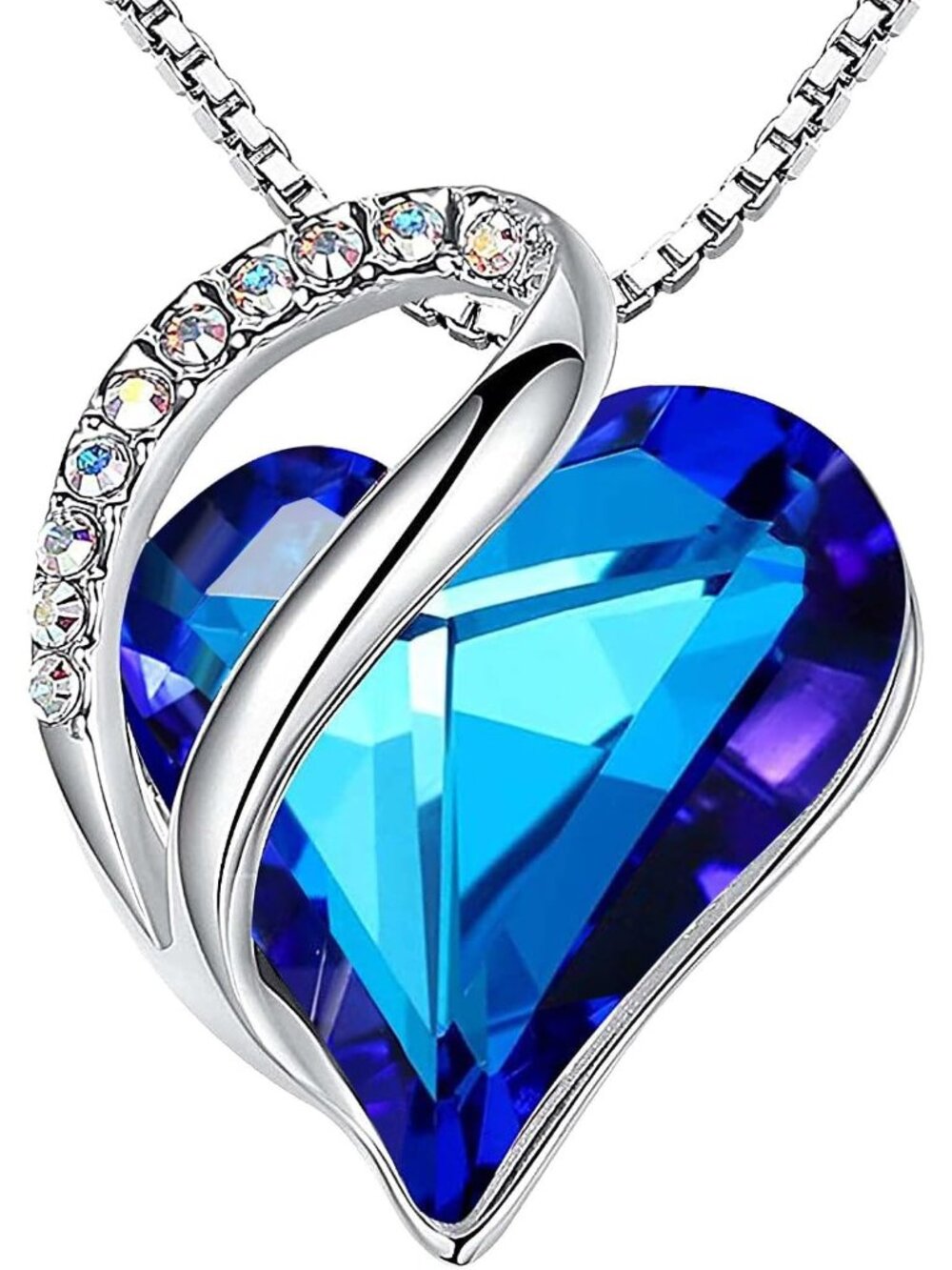 Women's Saphire Blue Infinity Love Birthstone Heart Crystal Pendant Necklace